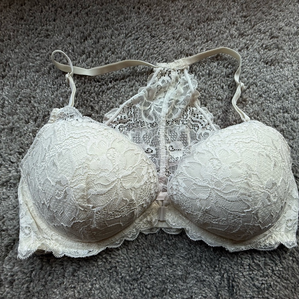 PINK Victoria's Secret Lace Halter Bralette - White